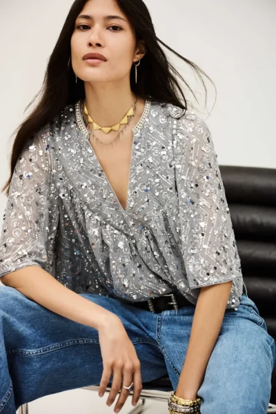 Ba&sh - חולצה Cara – 1H25CARA_SILVER – 3