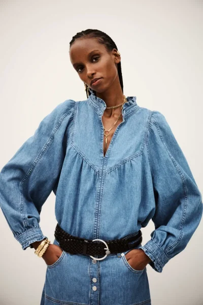 Ba&sh - חולצה Lay – 1H25LAY_LIGHTUSEDBLUE – 1